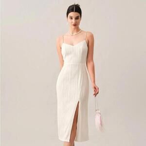 RIHOAS The Wave Textured Pearl Strap Midi Dress XS